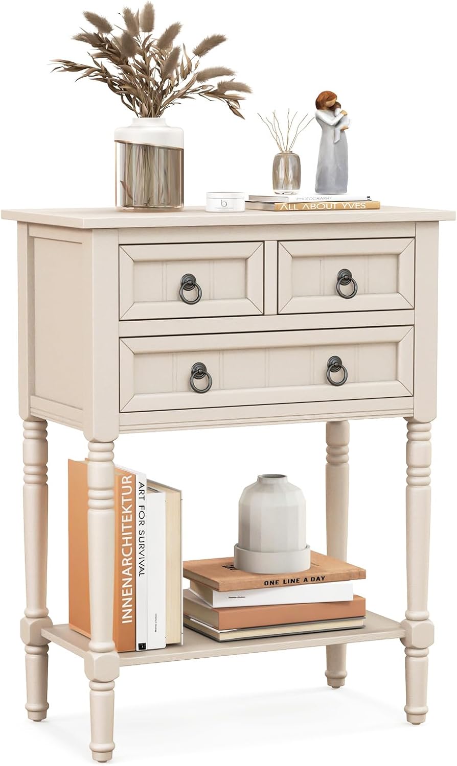 GIANTEX Rustic Small Console Table Entryway Table with Storage, Beige
