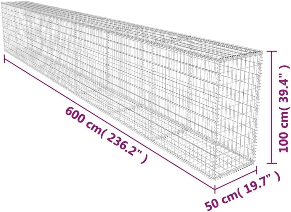 vidaXL Gabion Wall with Cover Galvanized Steel 236.2"x19.7"x39.4