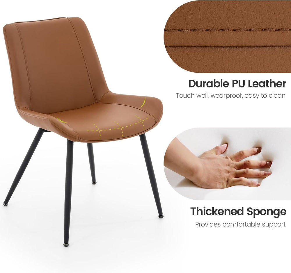 Dining Chairs Set of 2, PU Leather Armless with Metal Legs Brown