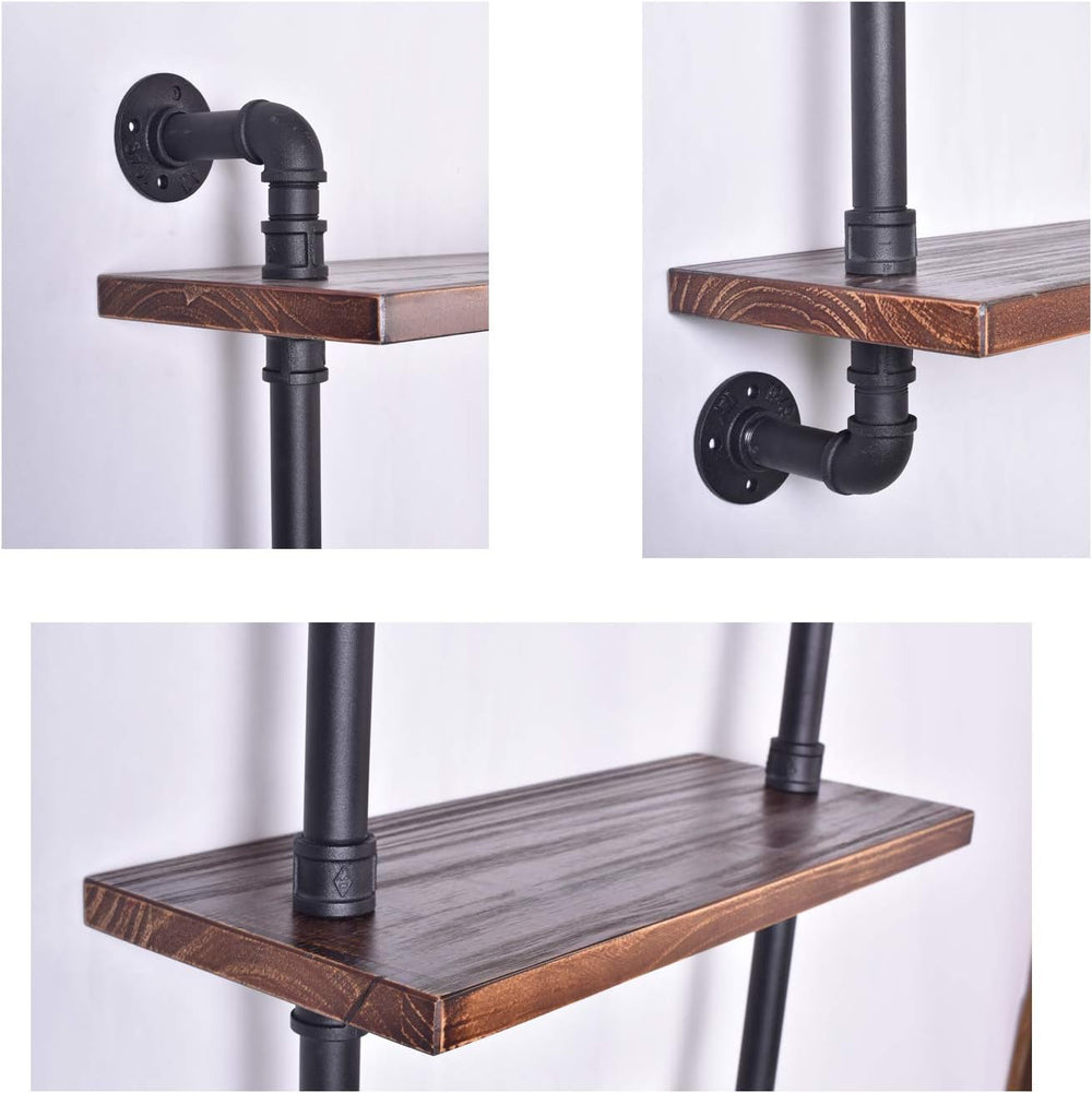 Industrial Pipe Shelving Bookshelf Rustic Modern Wood Ladder Storage Shelf 3 ...