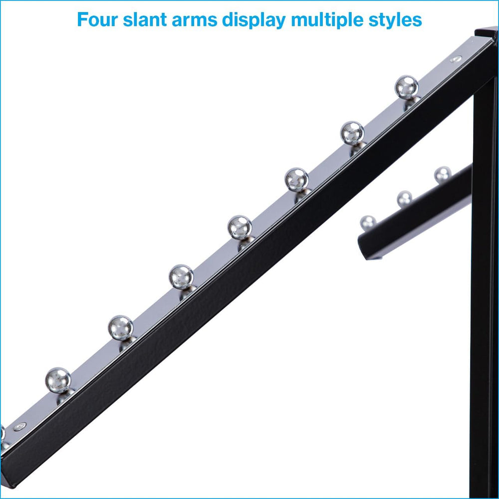 SSWBasics Black 4-Way Clothing Rack with Adjustable Slant Arms for Retail