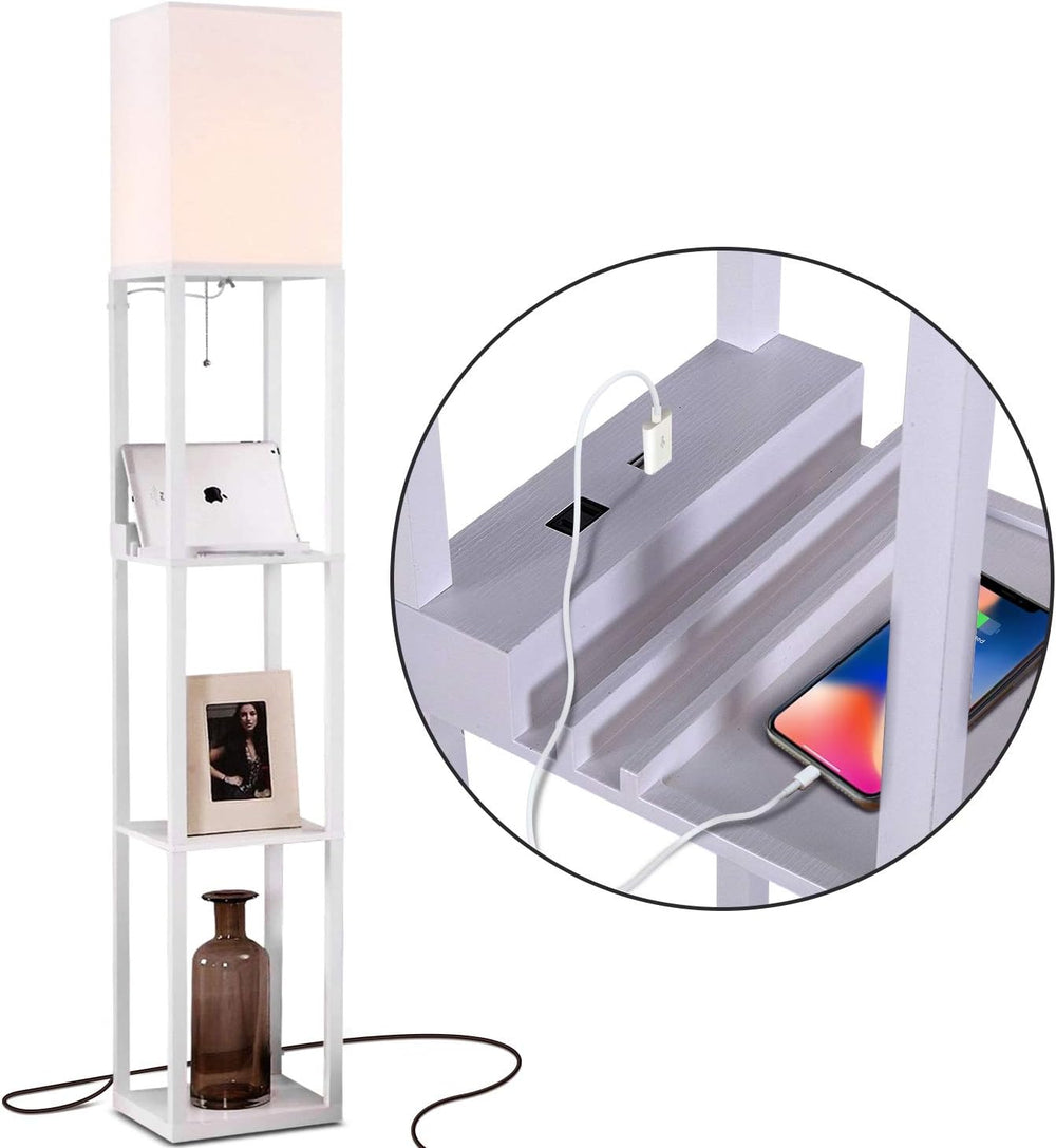 Brightech Maxwell Charger - Modern Shelf Floor Lamp with USB Charging Ports &...