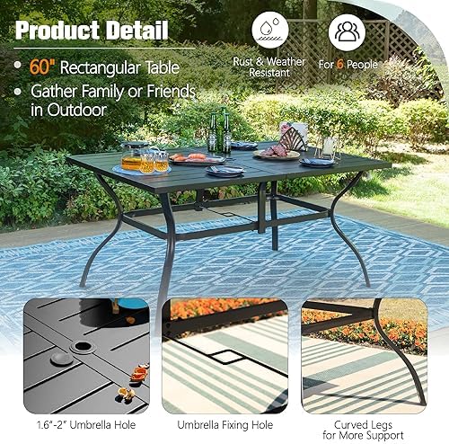 Sophia & William Patio Dining Set for 6 w/Folding Chairs & Beige Umbrella