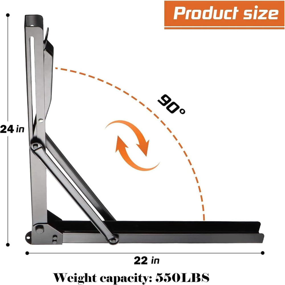 Ultrawall 24 inch Folding Shelf Brackets, Steel Wall Mounted Shelf Bracket