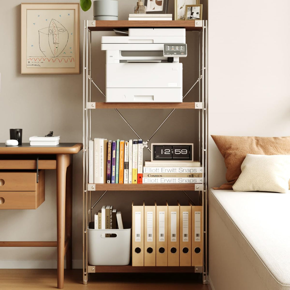 4-Tier Industrial Bookshelf, Wood and Metal Shelf Unit, Storage Bookcase