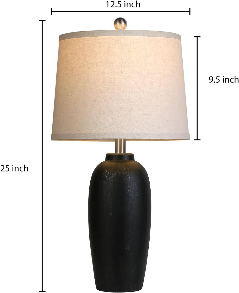 Jar Table Lamps Set of 2, 25" Ceramic Bedside Lamps for Living Room, Bla...