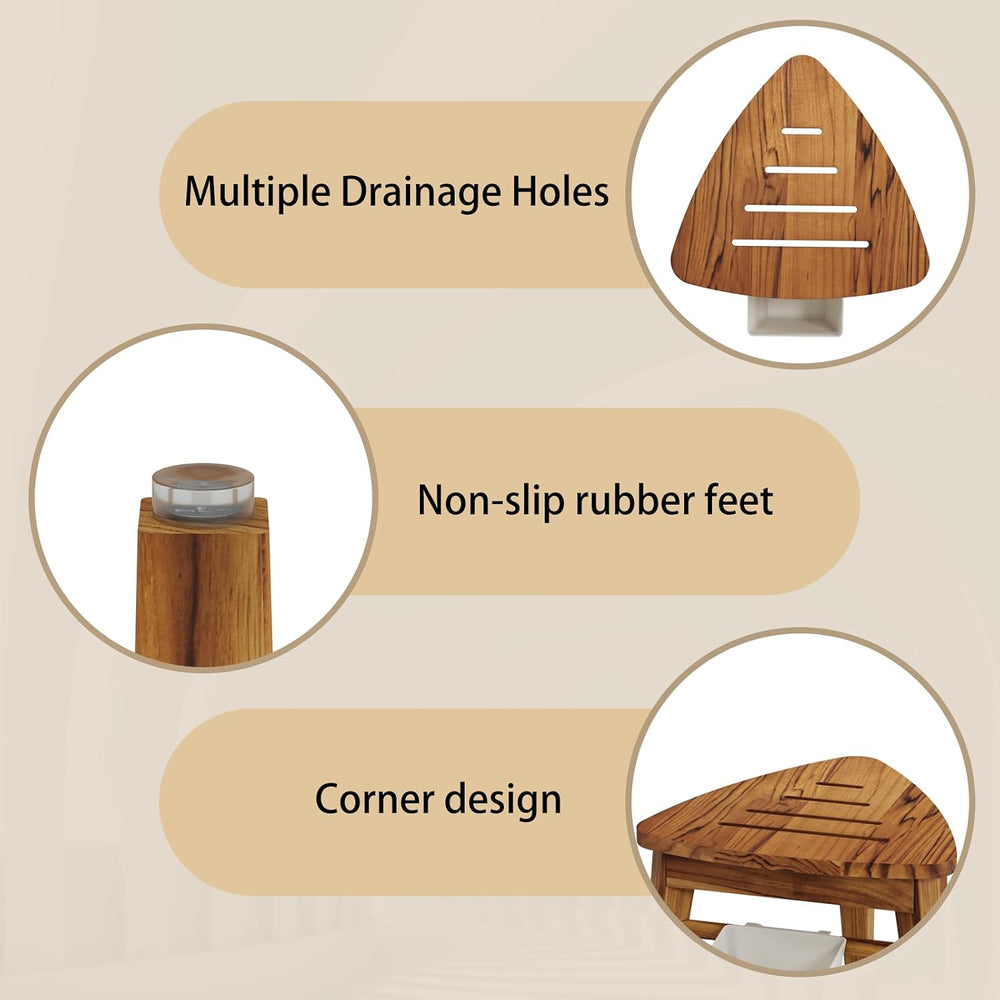 Kiasthome Teak Shower Bench, Waterproof Bathroom Teak Corner Shower Bench, St...