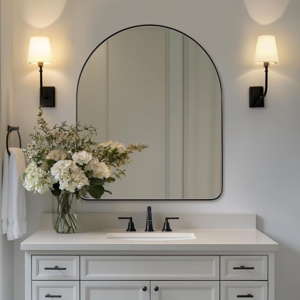 ANDY STAR Arched Mirror, 28 x 36 Inch Black Wall Mirror in Stainless Steel Me...