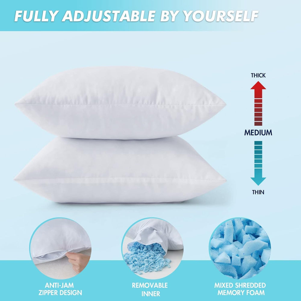 MIULEE 18x18 Pillow Inserts Set of 2, Shredded Memory Foam Throw Pillows