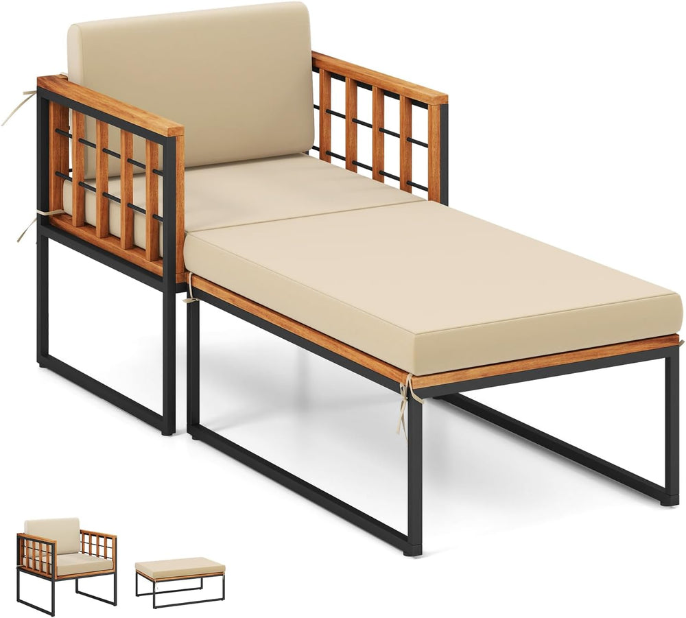 Tangkula Outdoor Chaise Lounge Chair, Acacia Wood Heavy Duty 1200 lbs Weight ...