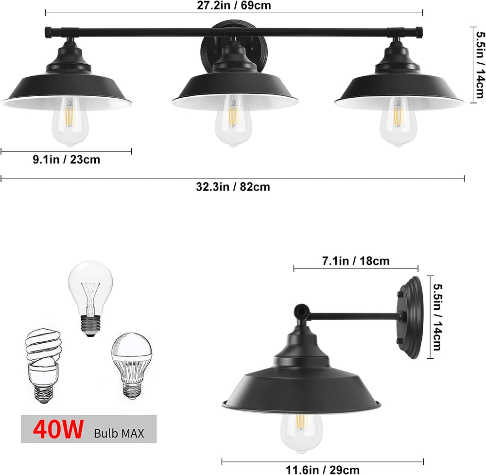 Vanity Light Fixtures Over Mirror 32" Matte Black Bathroom Lights 3 Light