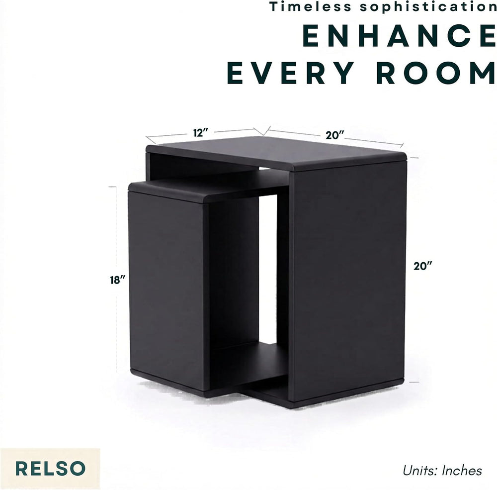 Relso Cascade Nesting Tables Set of 2 - Solid Wood with Smooth Rounded Edges ...