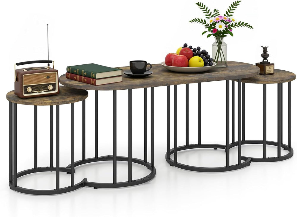 GIANTEX Nesting Coffee Table Set of 3, Living Room Table Set, Brown