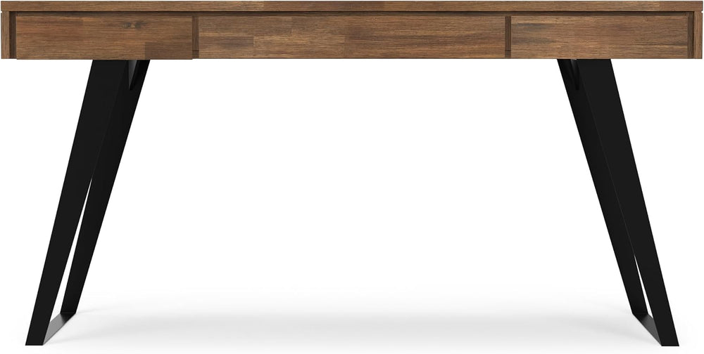 SIMPLIHOME Lowry 54" Wide Solid Acacia Wood Writing Desk in Natural Brown