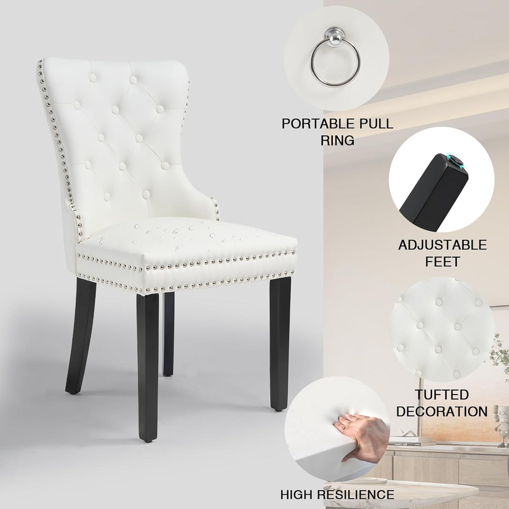adochr PU Leather Dining Chairs Set of 6, Upholstered Kitchen Chairs,White