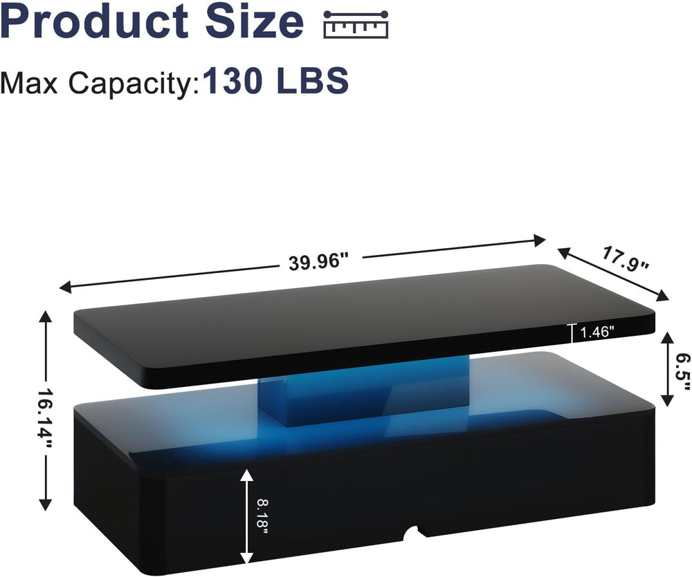 MXV 40" Modern Coffee Table with 16 Color LED Lights, 2 Tier Rectangular...