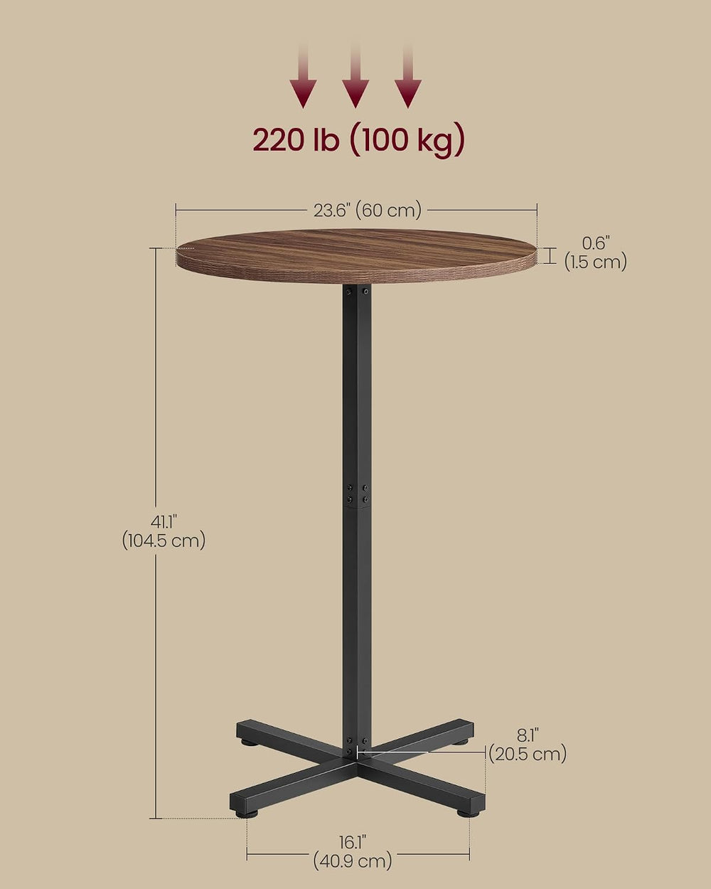 VASAGLE Round Cocktail Table, Set of 2, with Metal Frame and Cross Base