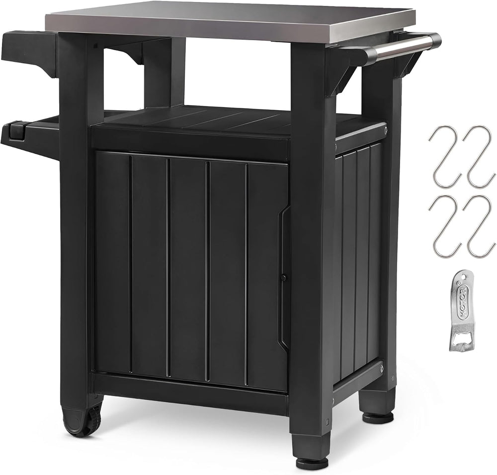 Keter Unity Small 40 Gallon Grill Prep Table and Storage Cart, Grey – BBQ Sta...