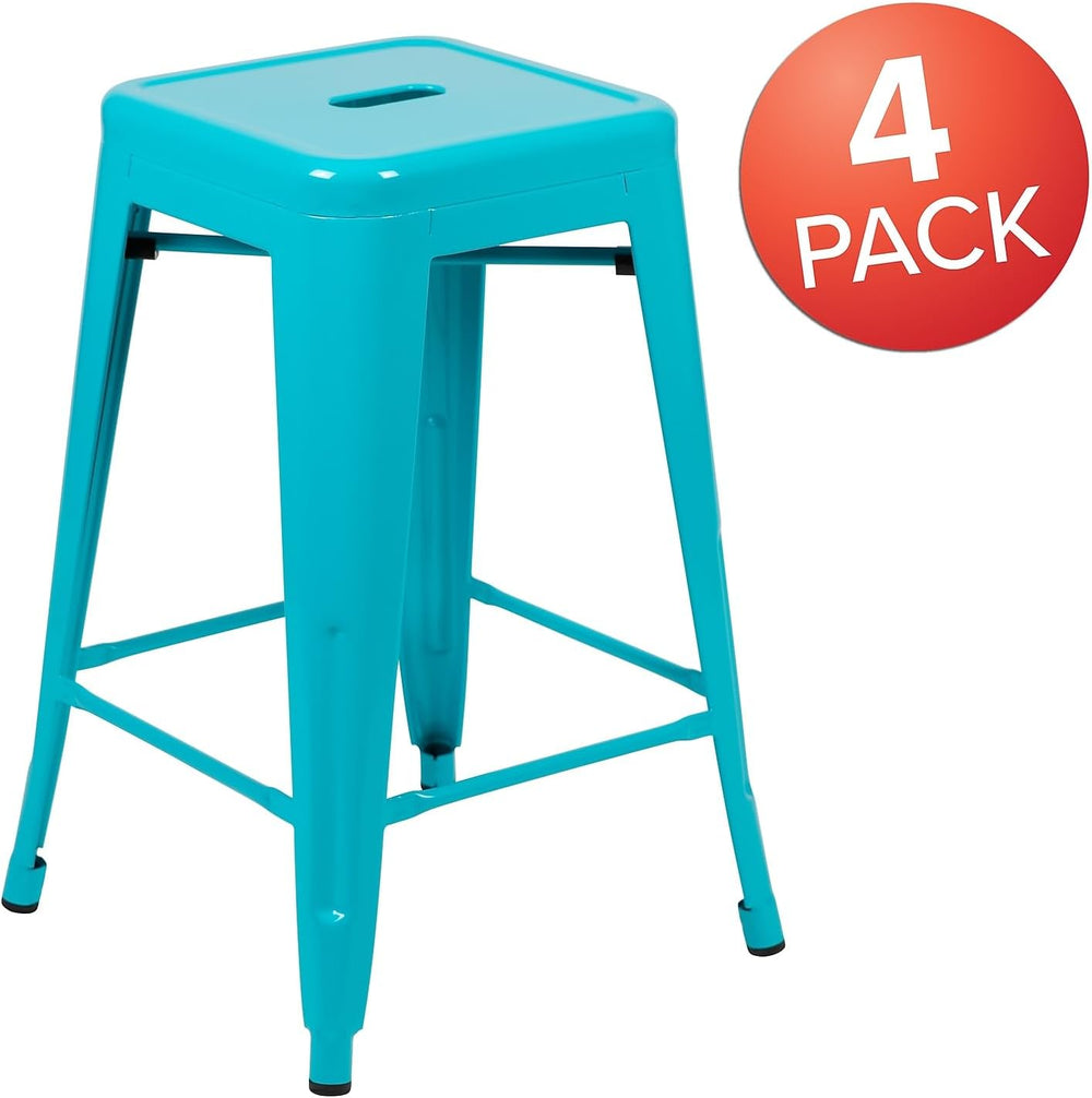 Flash Furniture 24 in Metal Stackable Counter Stool, Teal, 4-Pack
