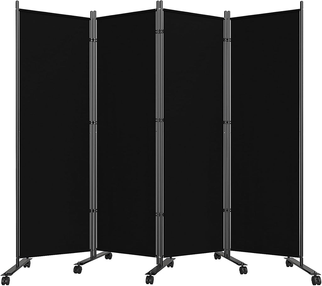 SUNALLY Room Divider Privacy Screens, 4 Panels Dividers with Wheels, Black