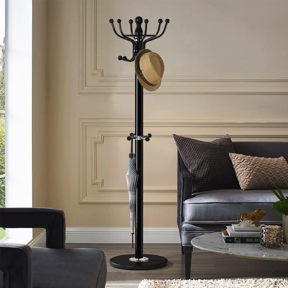 Kertnic Freestanding Coat Rack with 16 Hooks & Marble Base - Heavy Duty M...