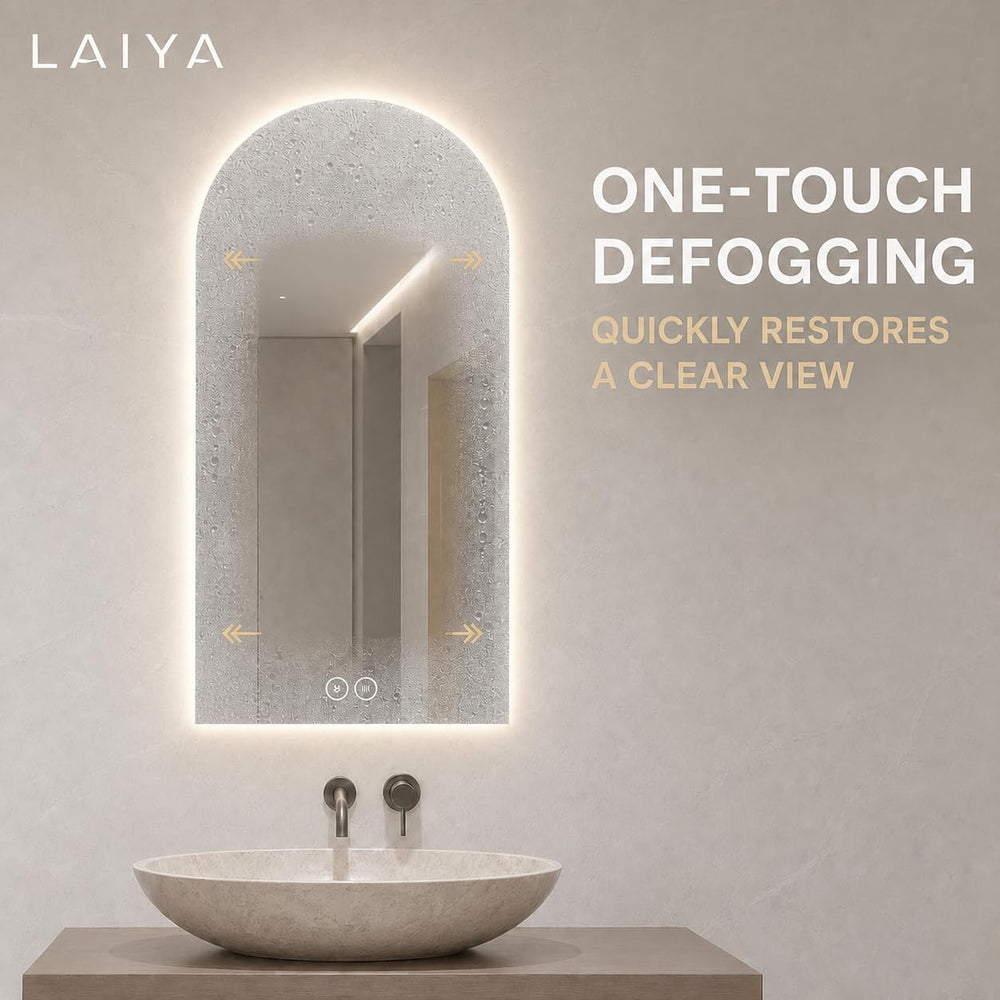 LAIYA 40 x 30 Inch Arched LED Bathroom Mirror, Frameless, Backlit, Anti-Fog