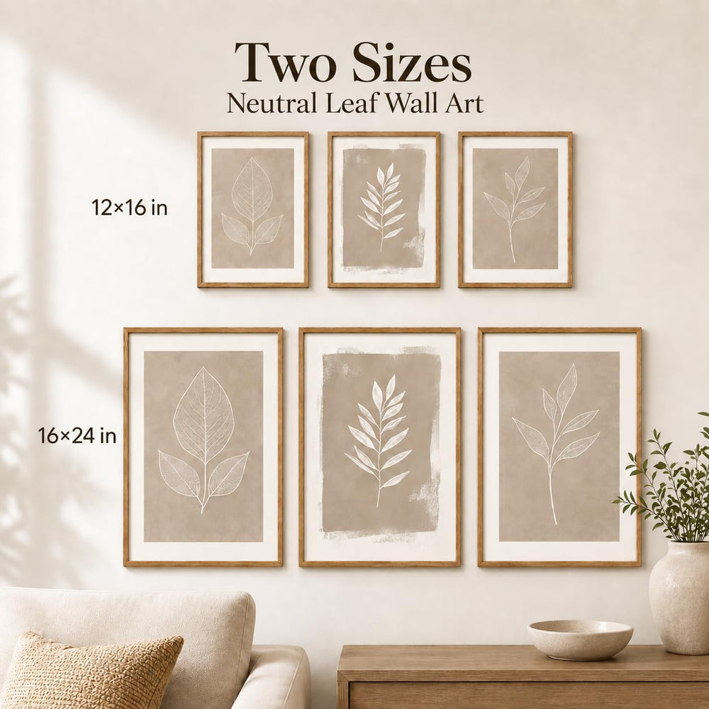 Framed 3pcs Boho Neutral Leaf Canvas Wall Art 16X24 Inch