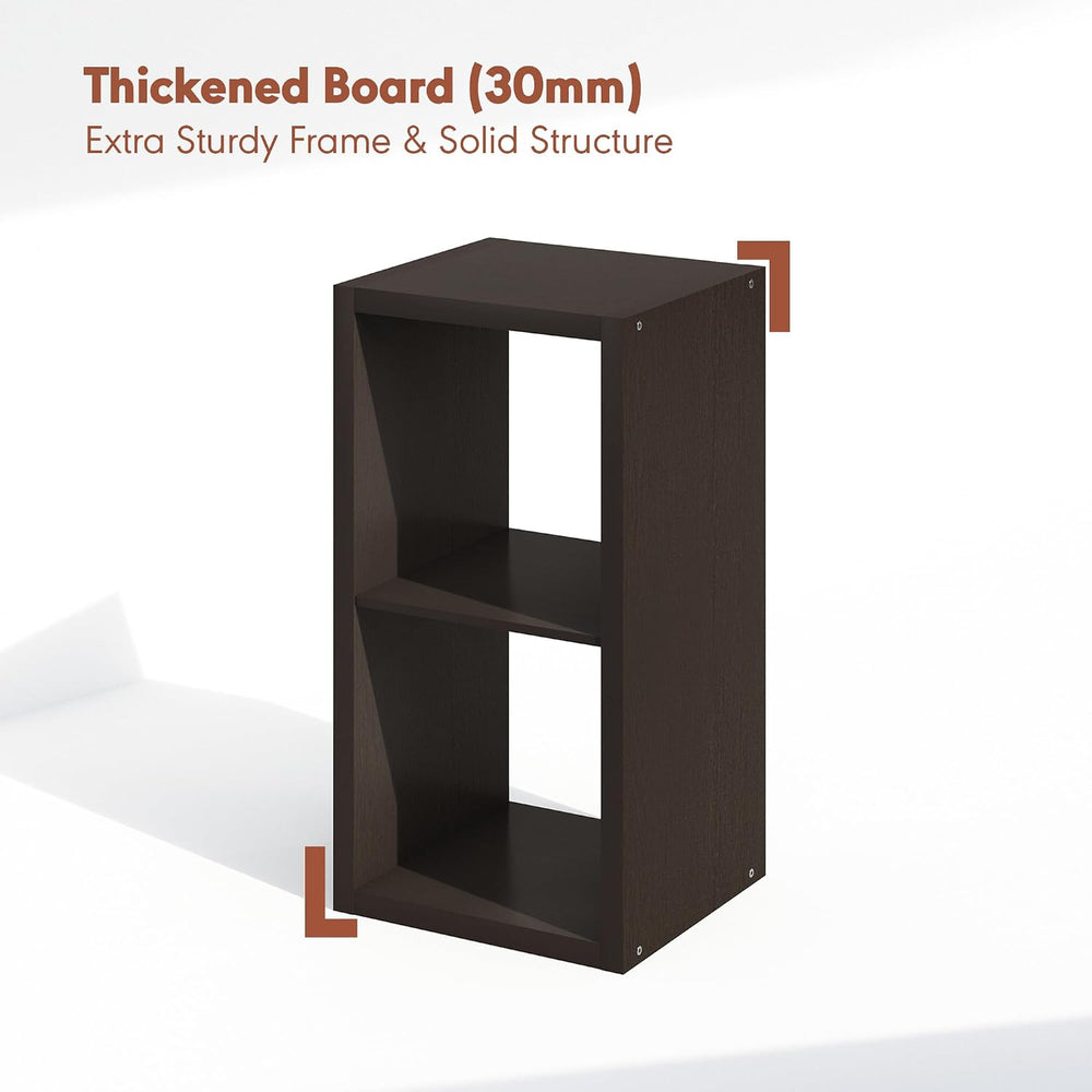 Furinno Cubicle Record Player Stand, 2-Cube Record Storage, Dark Oak