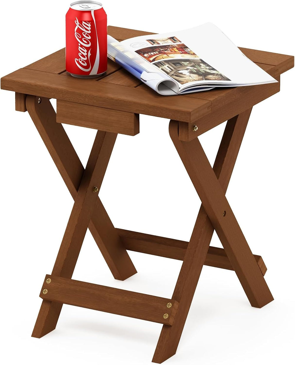 Furinno TIOMAN Hardwood Folding Outdoor Side Table, Light Wood