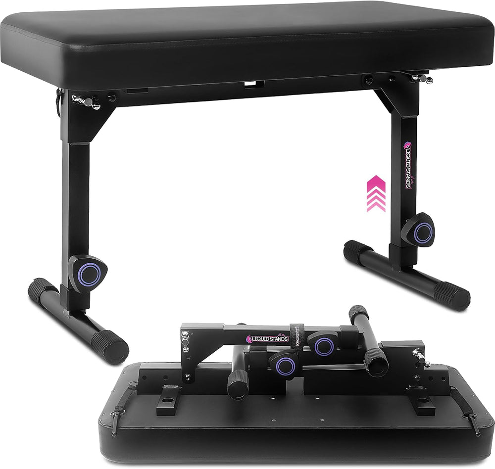 Liquid Stands Foldable Dual Adjustable Piano Bench with Black Cushion