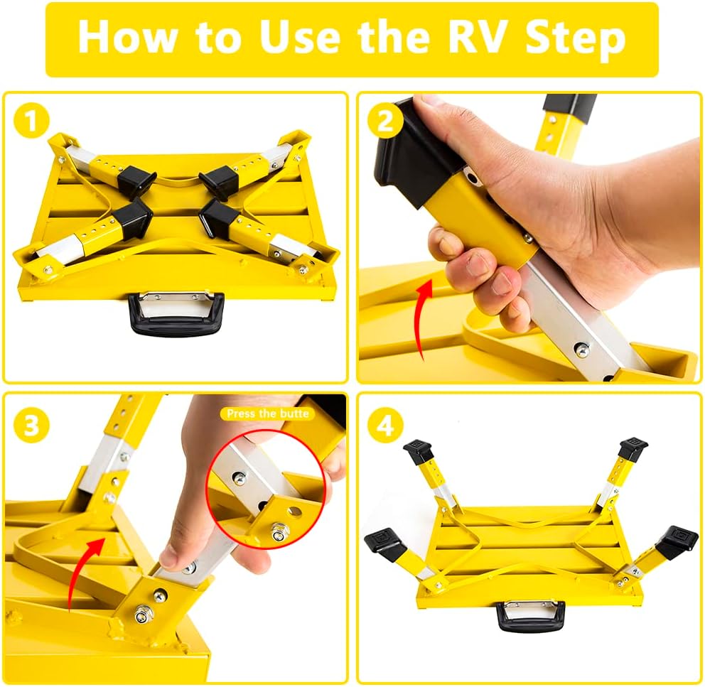Homeon Wheels Adjustable Aluminum RV Step Stool, Folding Non-Slip Platform, Y...