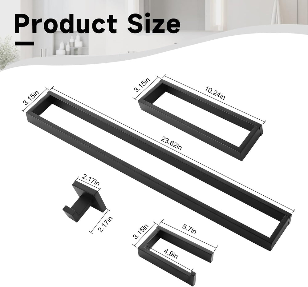 Black Towel Bar Set, 5-Pieces Bathroom Hardware Set,23.6 Inch Towel Rack Set ...