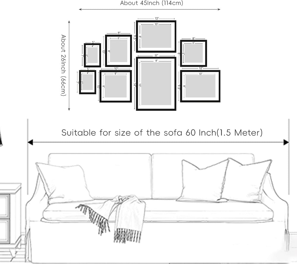 ArtbyHannah Gallery Wall Frame Set, 8 Pack Beige Picture Frames, Large