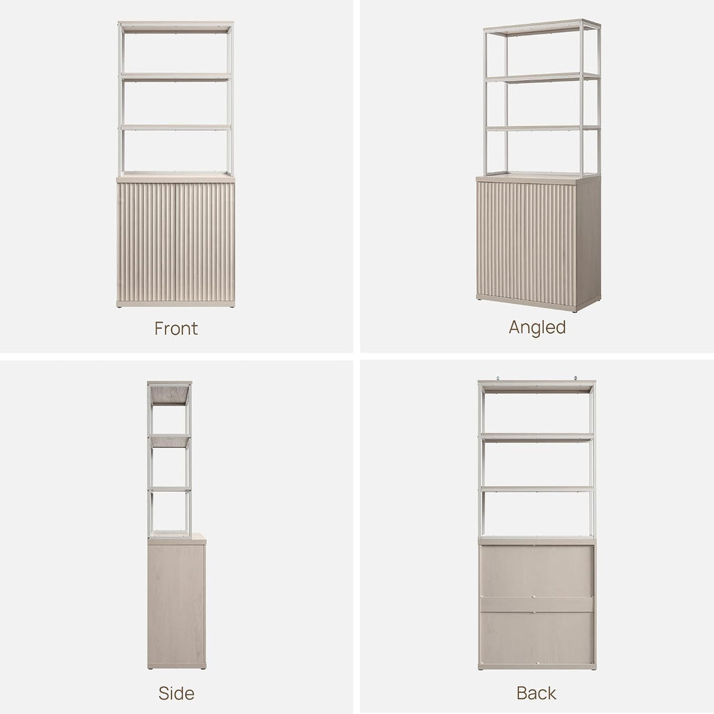 SICOTAS Fluted Book Shelf with Doors 75" Tall Bookshelf with Storage