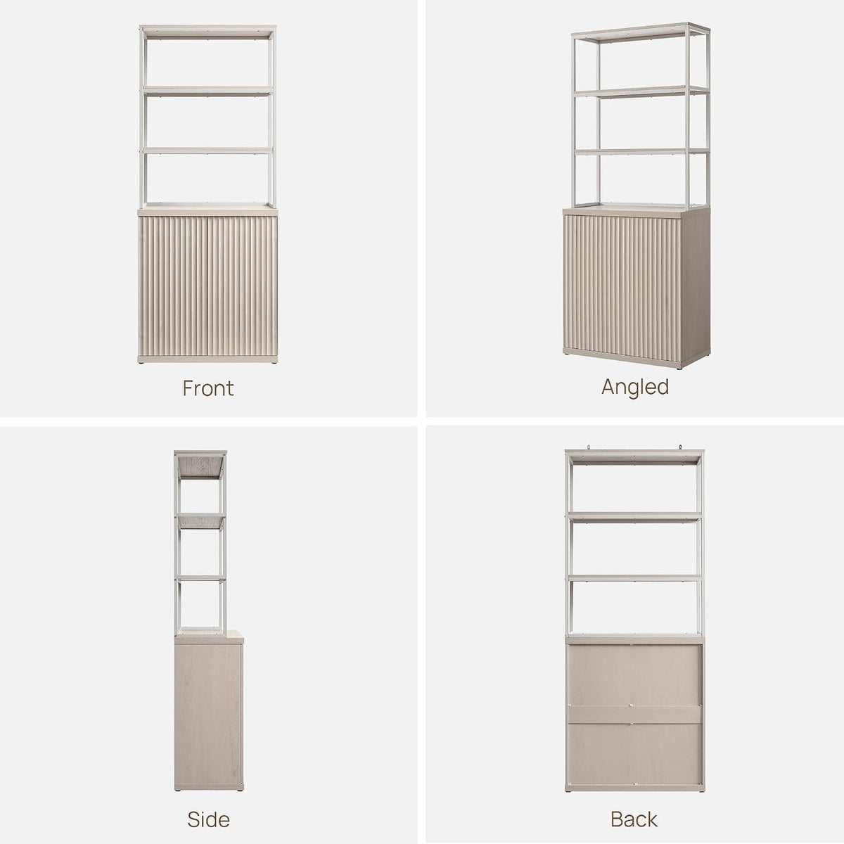 SICOTAS Fluted Book Shelf with Doors 75" Tall Bookshelf with Storage