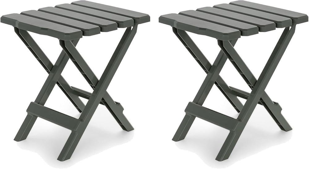 Camco Adirondack Quick-Folding Plastic Side Table, Sage, 2 Pack, 51880