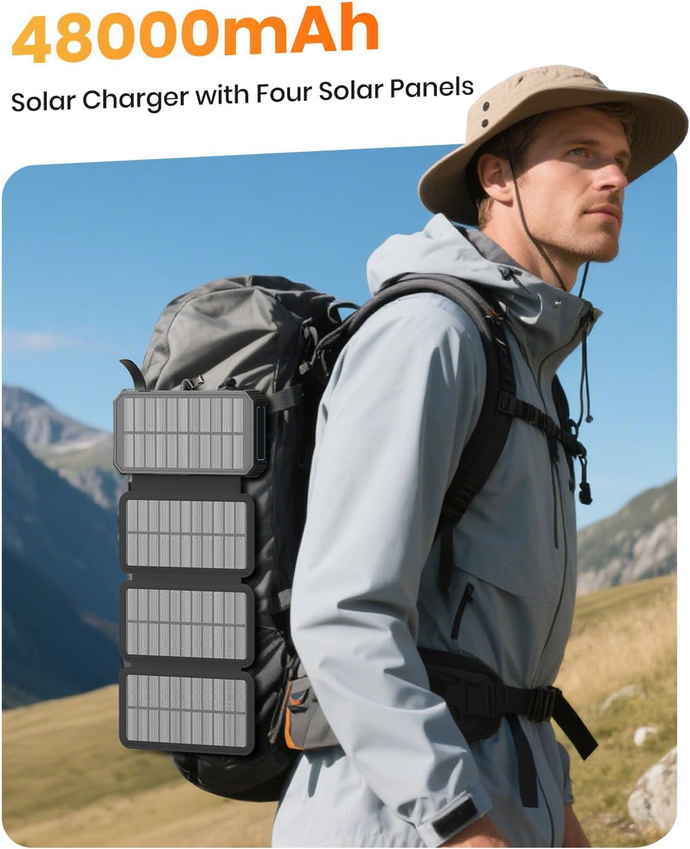 SOARAISE Solar Power Bank 48000mAh Wireless Battery Pack with 4 Cables