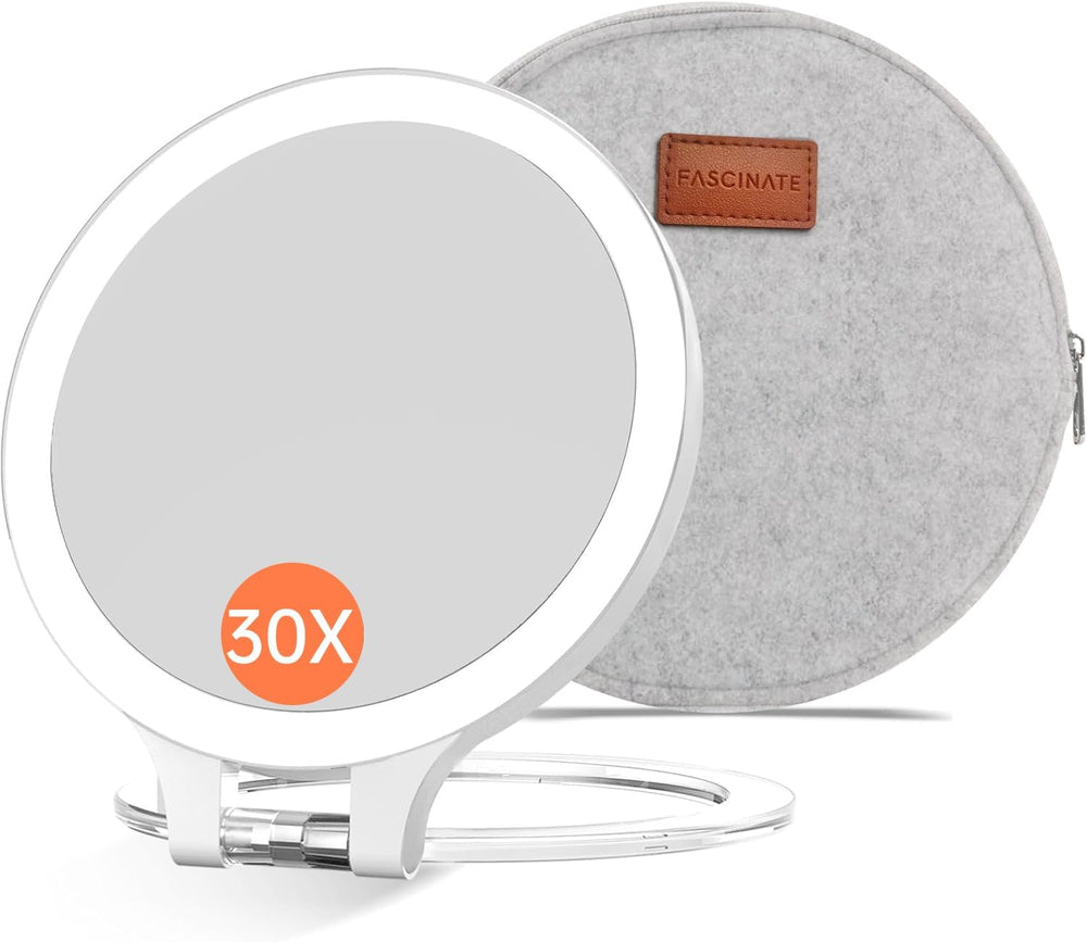 FASCINATE Travel 30X/1X Magnifying Mirror with Light Double Sided Mirror