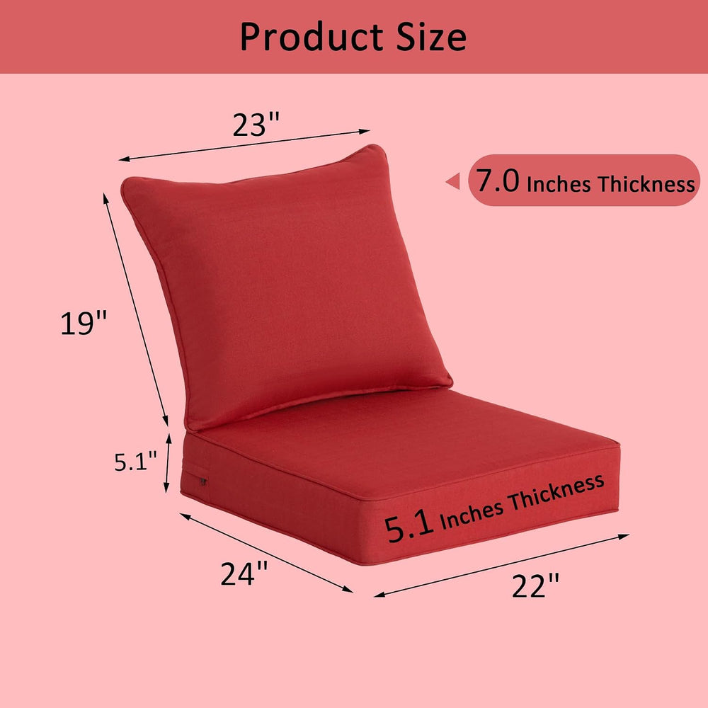 COZYVIDA 22x24 Patio Deep Seat Cushion Set 2-Pack, Chili Red