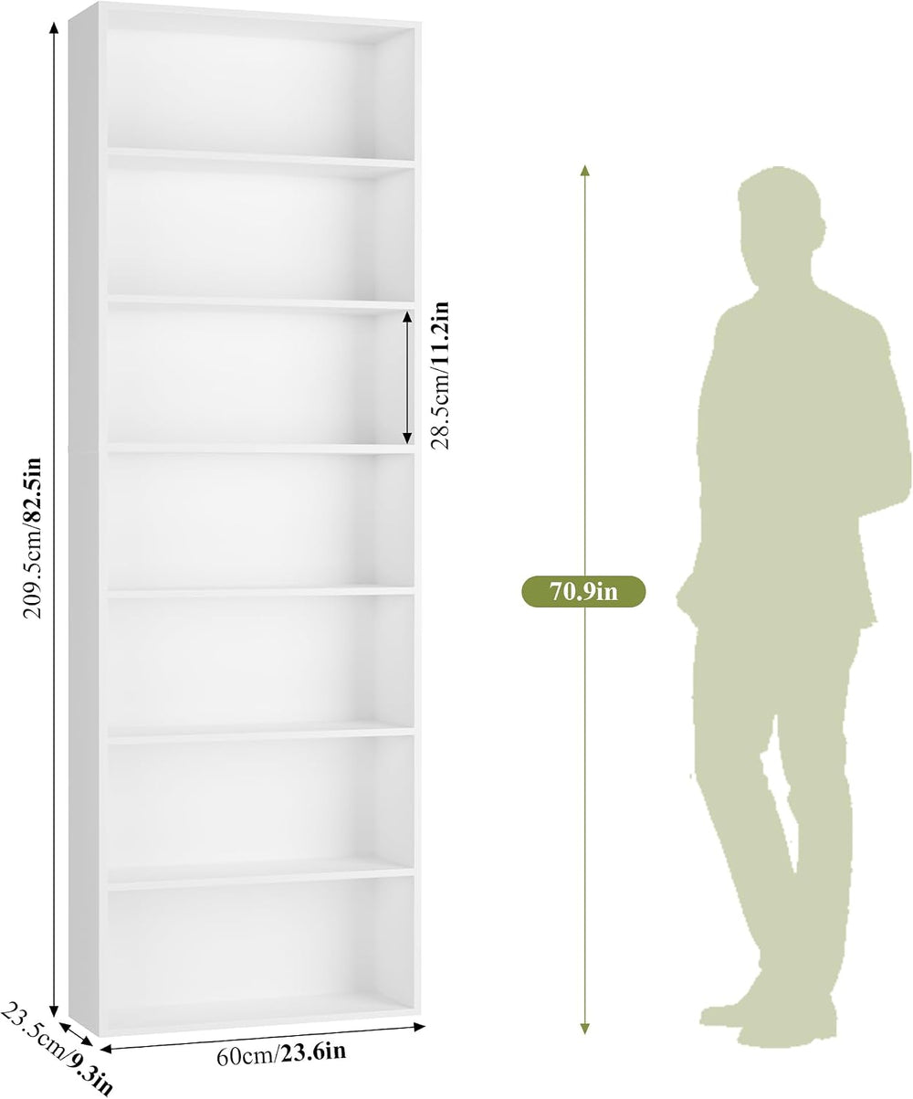 FACBOTALL 82" Tall Bookshelf White Bookcase, 7-Tier Open Display Shelves