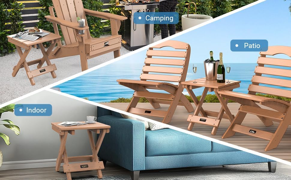 VINGLI Small HDPE Folding Side Table, Plastic Waterproof Portable Adirondack ...