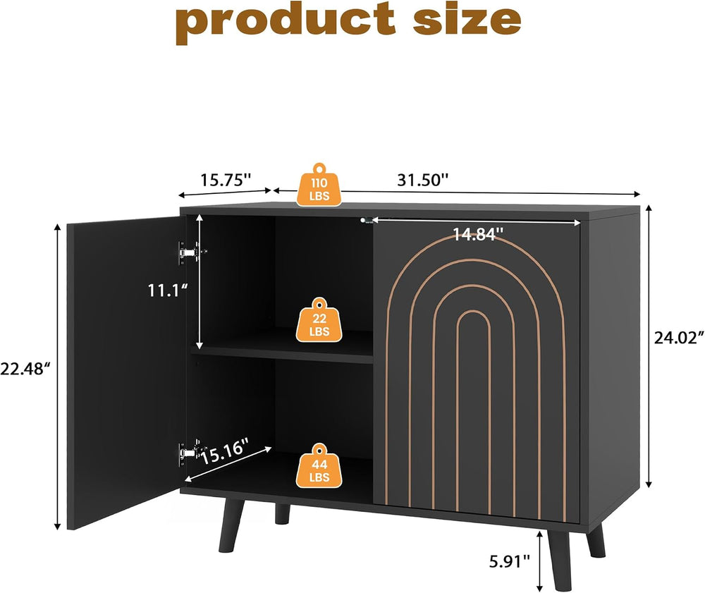 weselon 63" Sideboard Buffet Cabinet Set of 2, Modern Accent Cabinet wit...