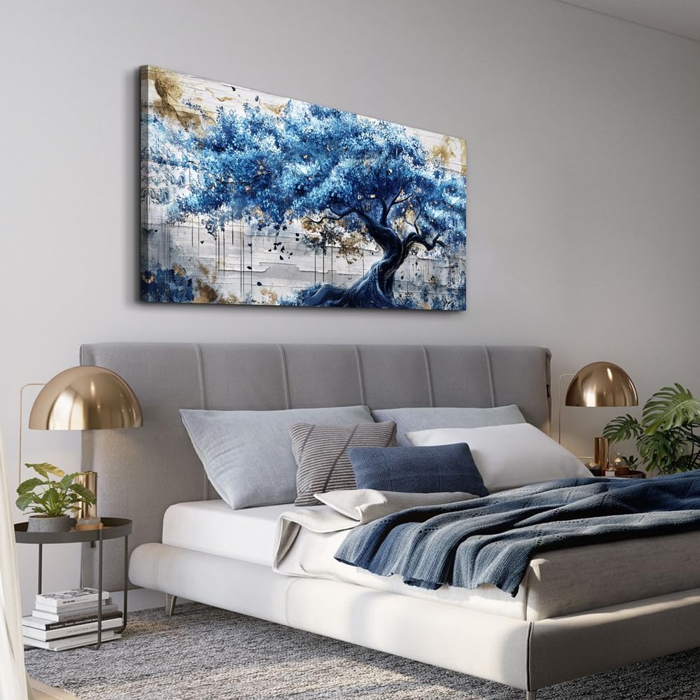 ERQINHUA Blue Tree Wall Paintings Canvas Wall Art For Living Room Large Wall ...