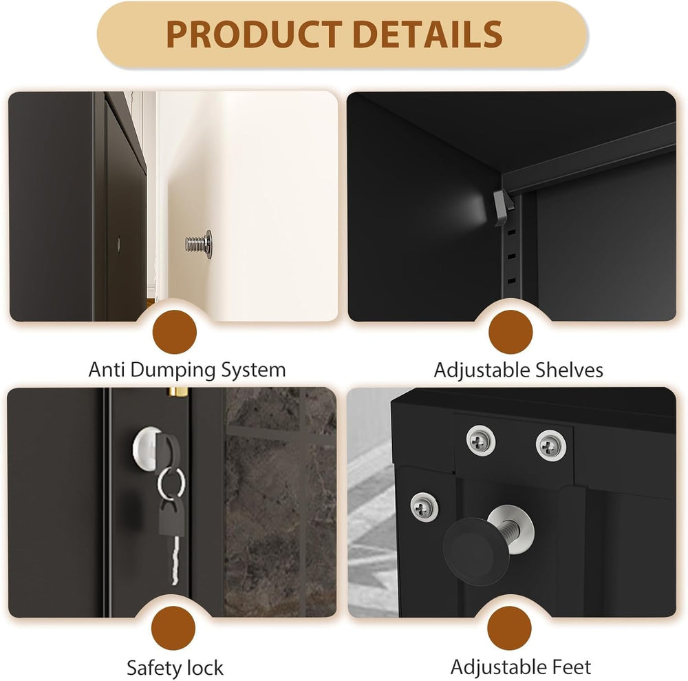 Tall Metal Narrow Bathroom Storage Locker Cabinet 67" H, Black Kitchen P...
