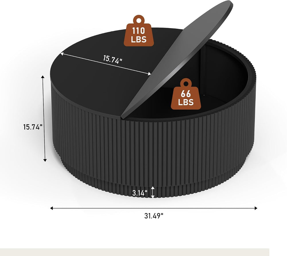 31.5" Round Coffee Table with Storage, Modern Accent Coffee Tables with ...