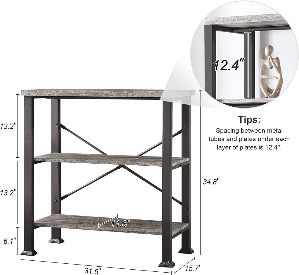 Hombazzar 3 Tier Book Shelf,31.5" Wide Grey Short Bookshelf