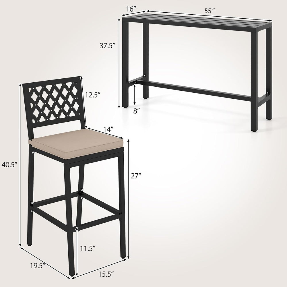 COSTWAY 3 Piece 55" Outdoor Bar Table and Chairs Set