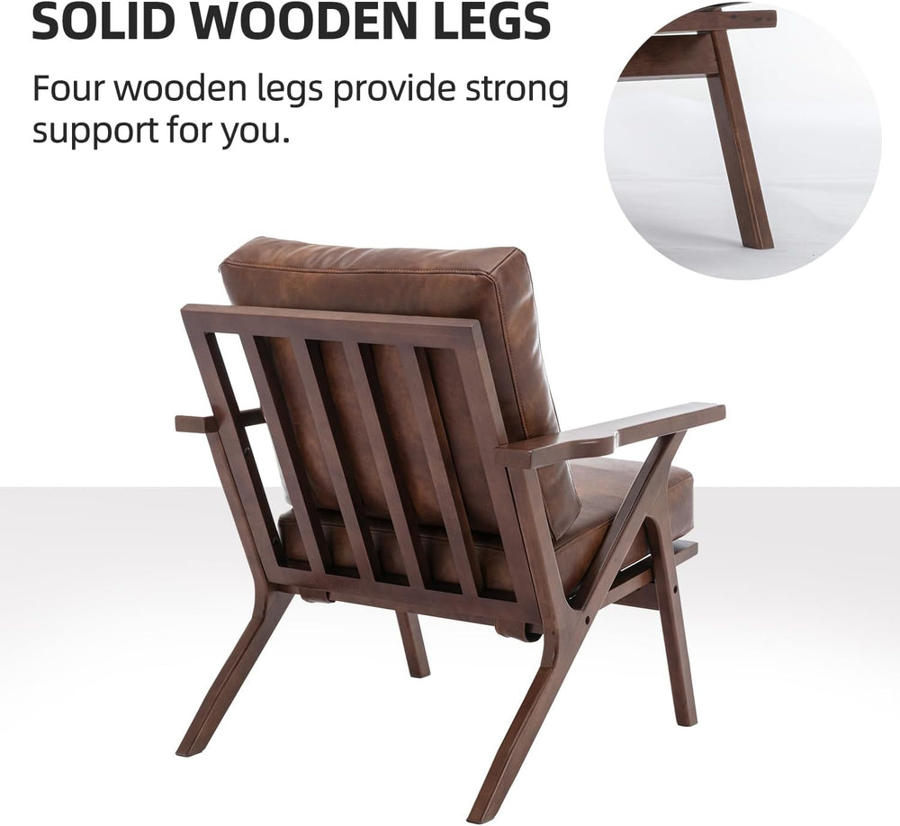 INZOY Mid-Century Modern Accent Chair with Wood Frame, PU Leather Living Room...