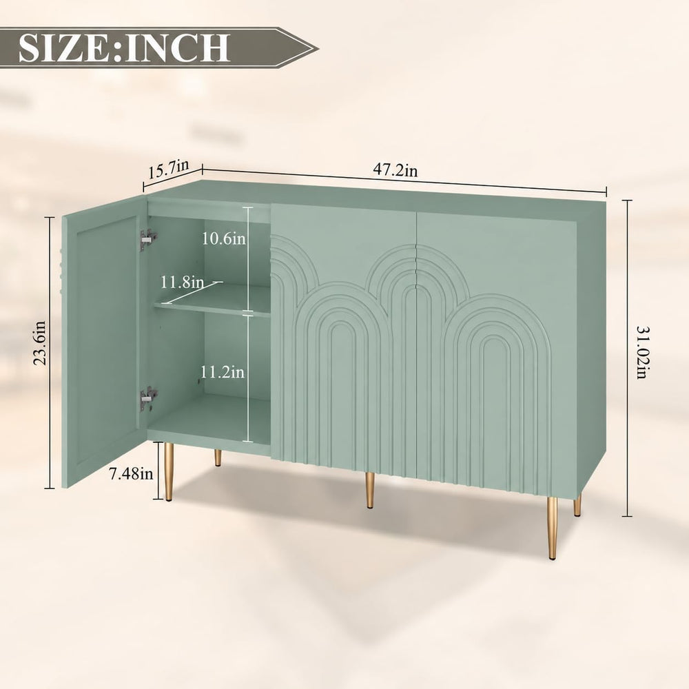 ARTPOWER 47" Accent Cabinet with Cloud Relief Sideboard with 3 Doors Green