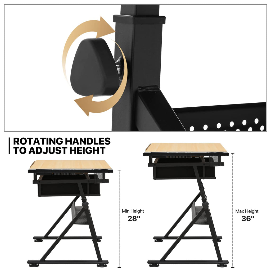 monibloom 39‘’ adjustable drafting table & stool set on a desk or shelf